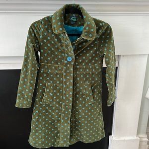 Green Mini Biden dress coat with teal polka dots